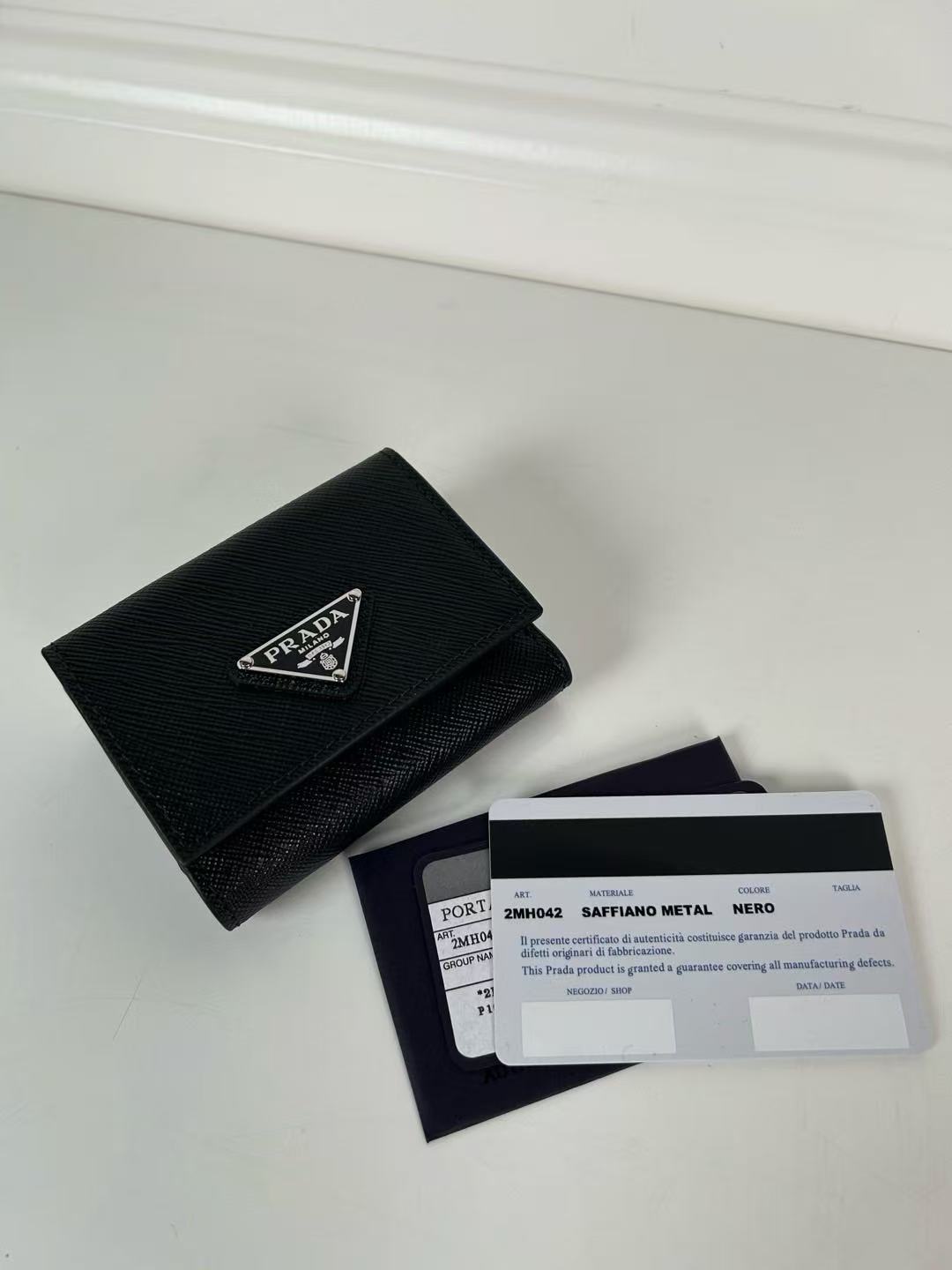 Prada Black Saffiano Triangle Wallet