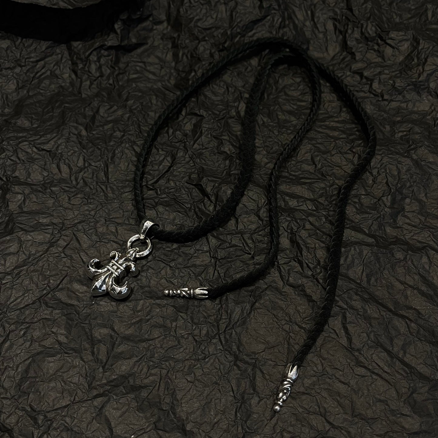 CHROME HEARTS Scout Flower Leather Cord Braided Necklace