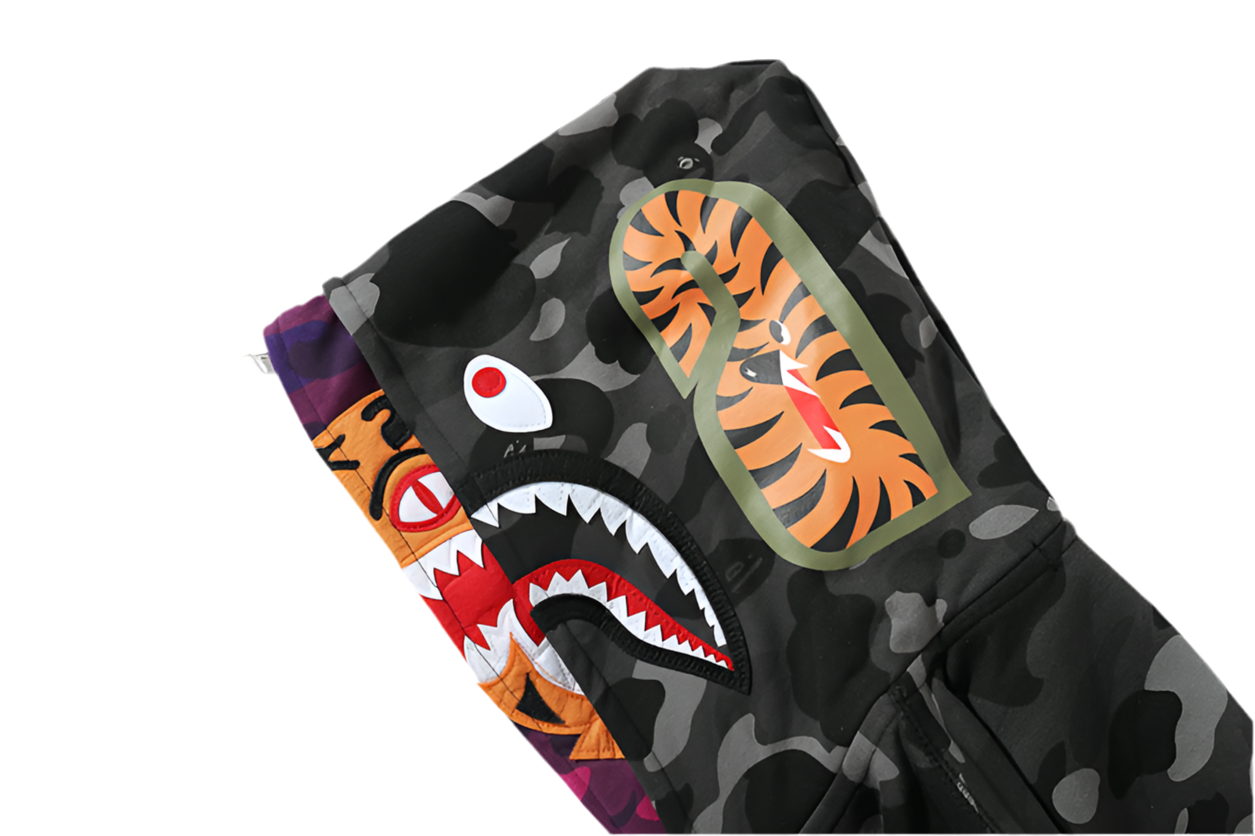 A Bathing Ape Color Camo Tiger Shark Full Zip Double Hoodie