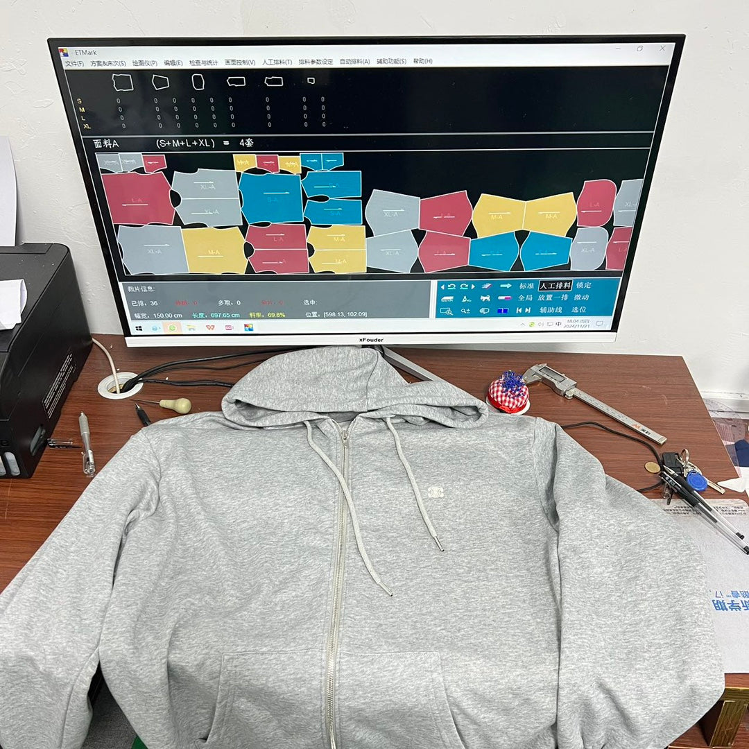 Celine Grey Triomphe Zip Hoodie