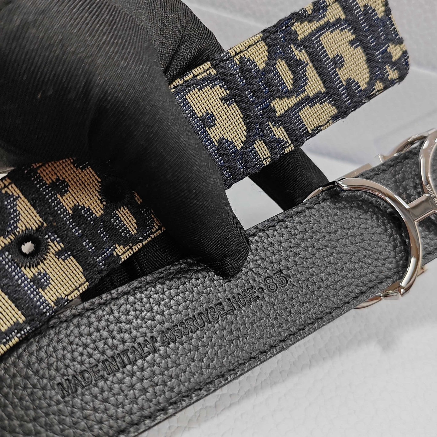 Dior Essentials CD Reversible Belt: Brass x Twill Jacquard x Grain Calfskin