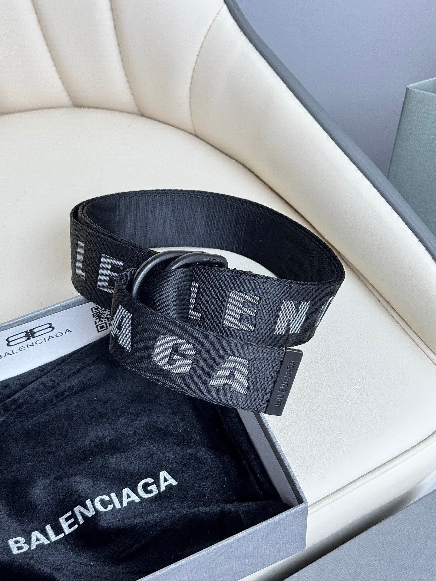 BALENCIAGA Men's D-Ring Belt in Dark Gray-4cm