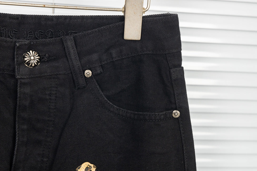 Chrome Hearts Green & Leopard Cross Patch Jeans