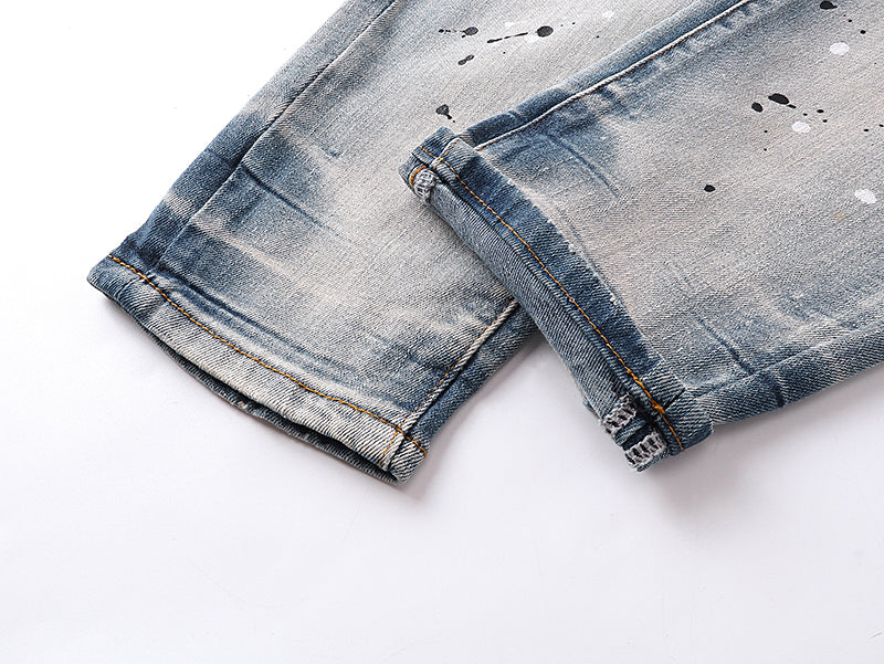 PURPLE BRAND P002 MID Indigo Distressed Splay Jeans