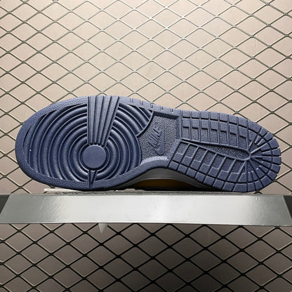 Off-White × Nike Dunk Low LTHR "University Gold/Midnight Navy/White"