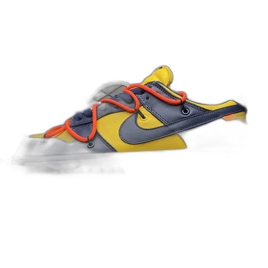 Off-White × Nike Dunk Low LTHR "University Gold/Midnight Navy/White"