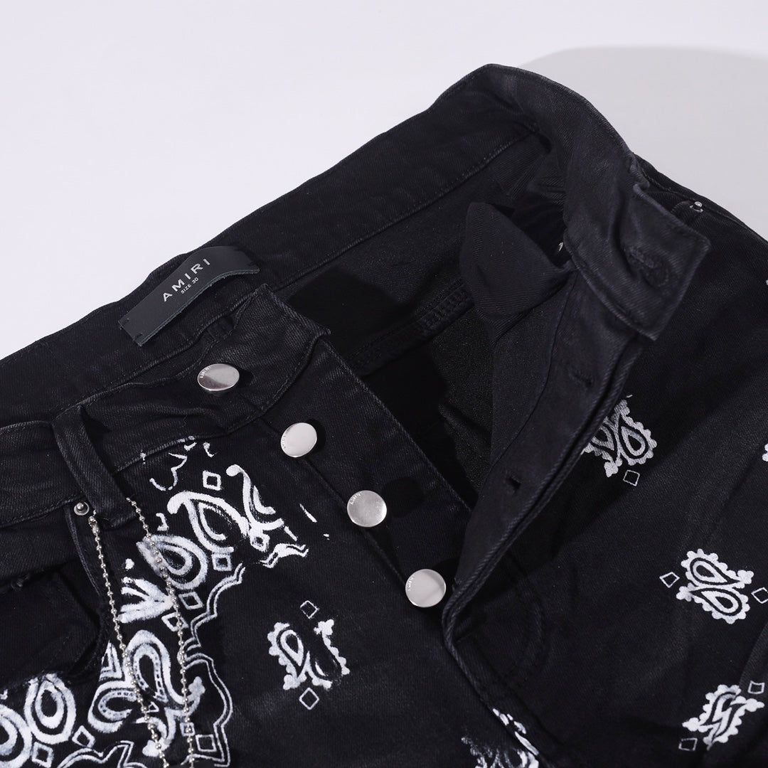 Amiri Skinny Jeans with Flocked BANDANA Motif