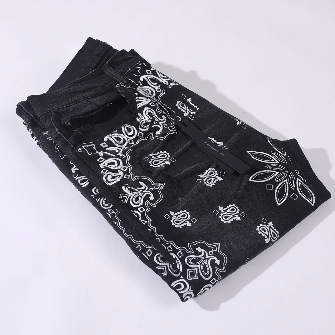 Amiri Skinny Jeans with Flocked BANDANA Motif