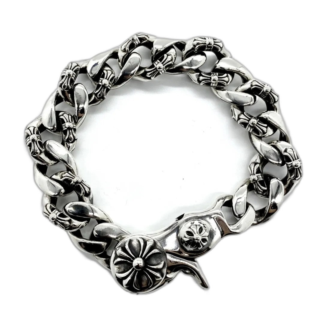 𝗖𝗵𝗿𝗼𝗺𝗲 𝗛𝗲𝗮𝗿𝘁𝘀 Half flower shrimp clasp large bracelet