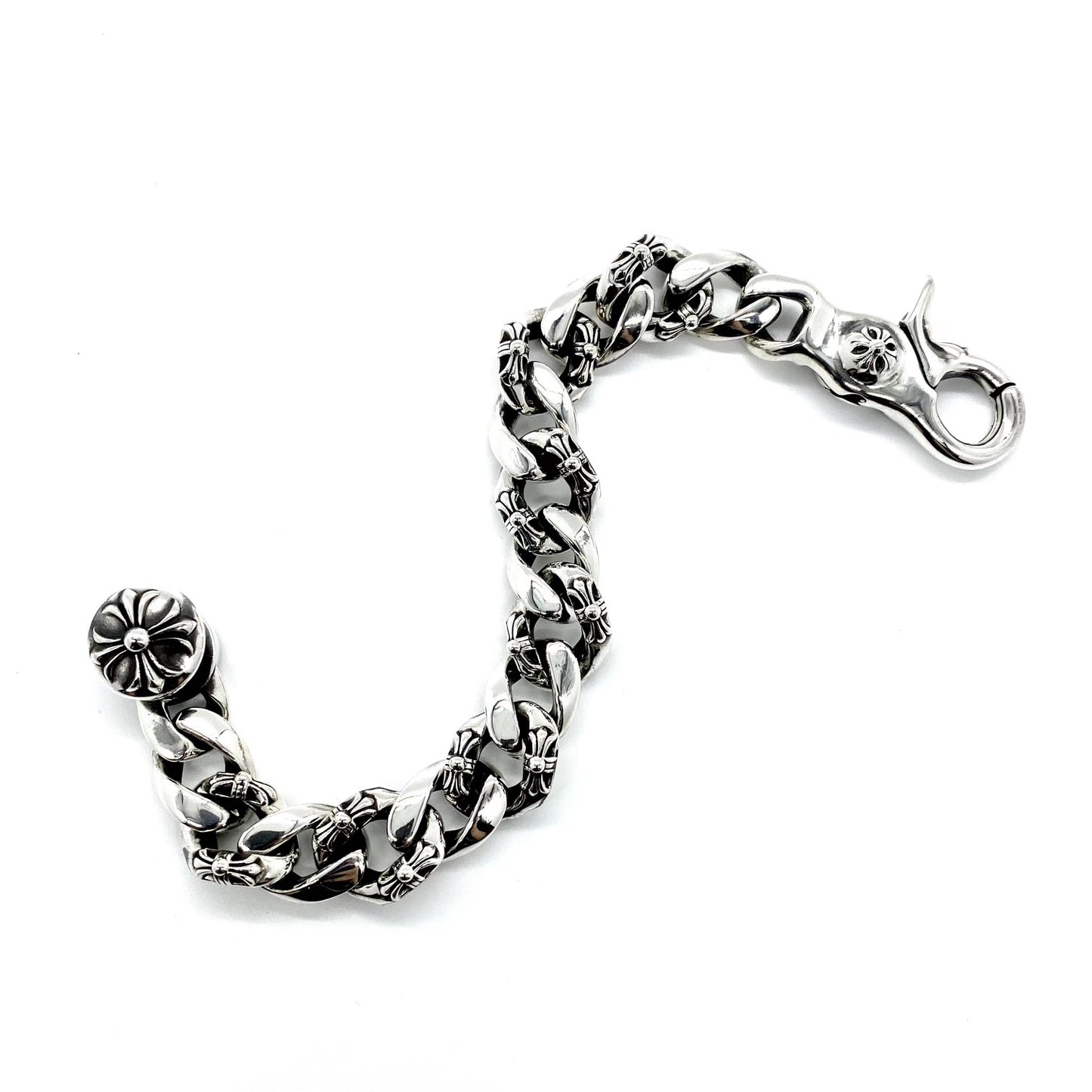 𝗖𝗵𝗿𝗼𝗺𝗲 𝗛𝗲𝗮𝗿𝘁𝘀 Half flower shrimp clasp large bracelet
