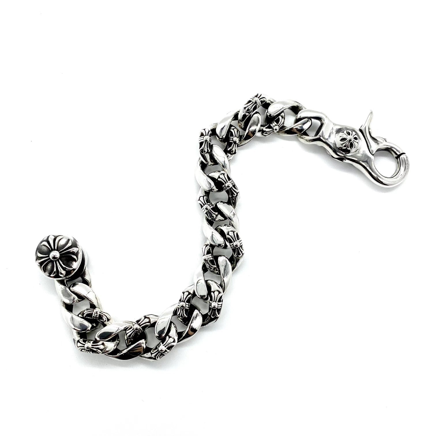 𝗖𝗵𝗿𝗼𝗺𝗲 𝗛𝗲𝗮𝗿𝘁𝘀 Half flower shrimp clasp large bracelet