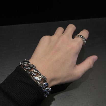 𝗖𝗵𝗿𝗼𝗺𝗲 𝗛𝗲𝗮𝗿𝘁𝘀 Half flower shrimp clasp large bracelet