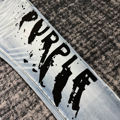 PURPLE BRAND Flocked Painted Wordmark Skinny Jeans 'Indigo'