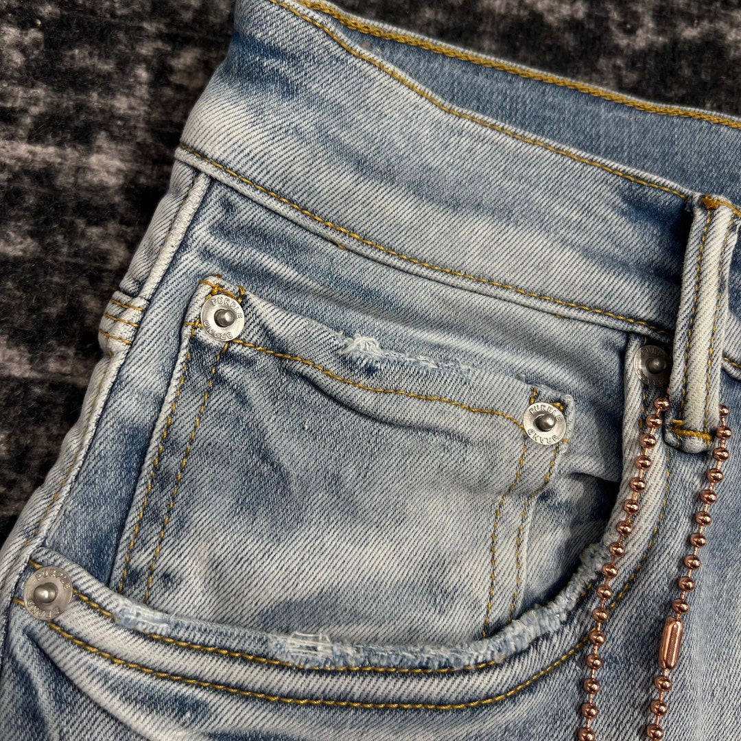 PURPLE BRAND Flocked Painted Wordmark Skinny Jeans 'Indigo'