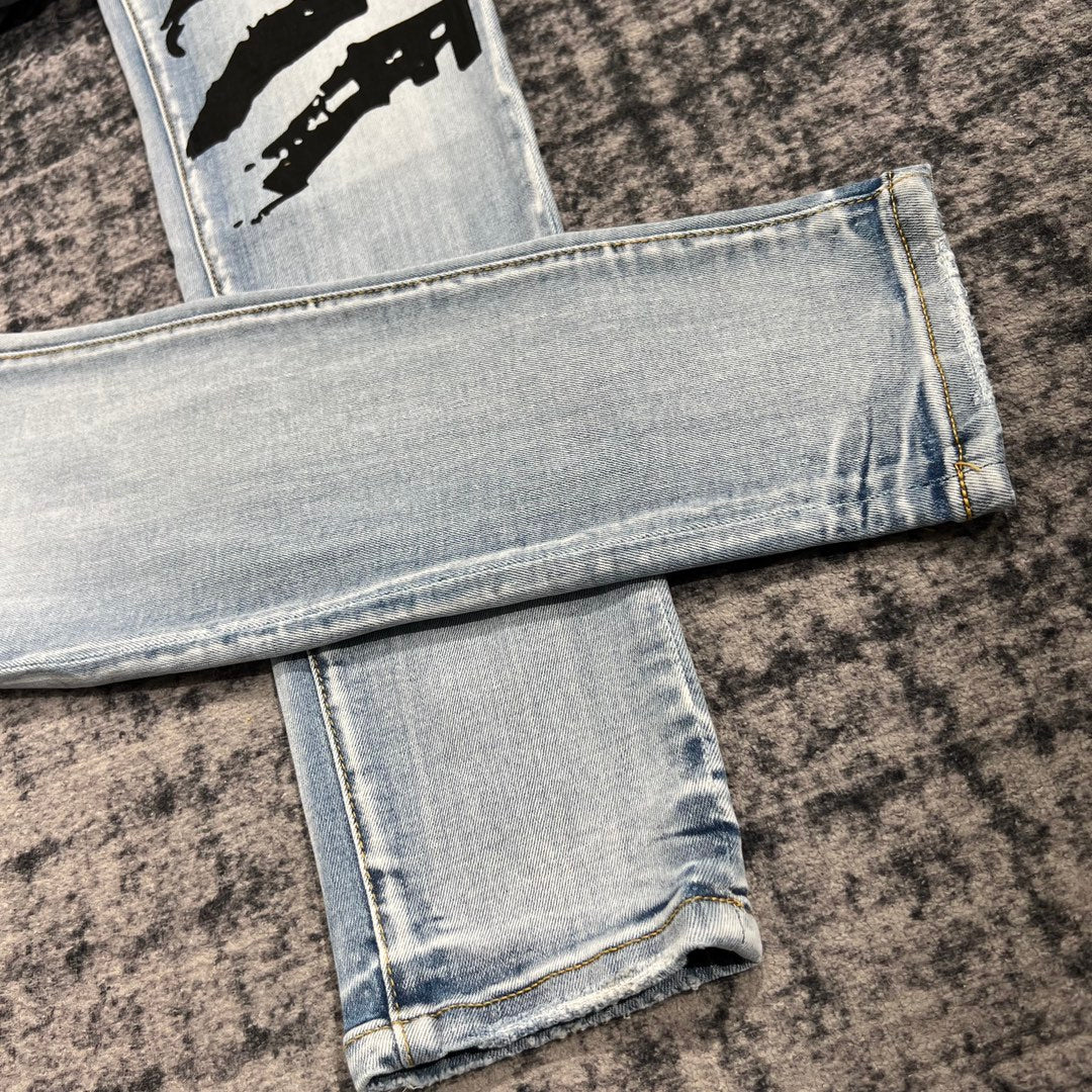 PURPLE BRAND Flocked Painted Wordmark Skinny Jeans 'Indigo'