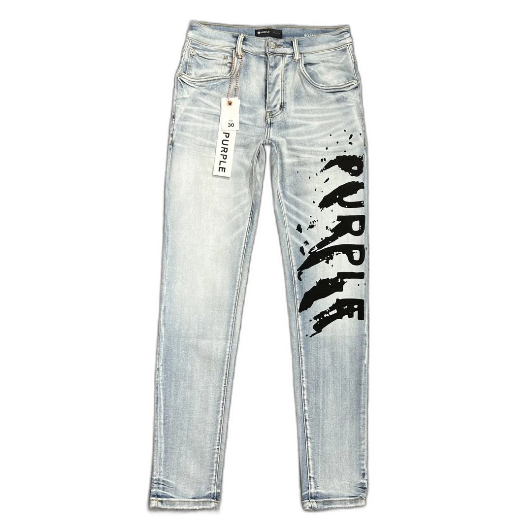 PURPLE BRAND Flocked Painted Wordmark Skinny Jeans 'Indigo'