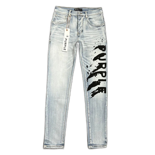 PURPLE BRAND Flocked Painted Wordmark Skinny Jeans 'Indigo'