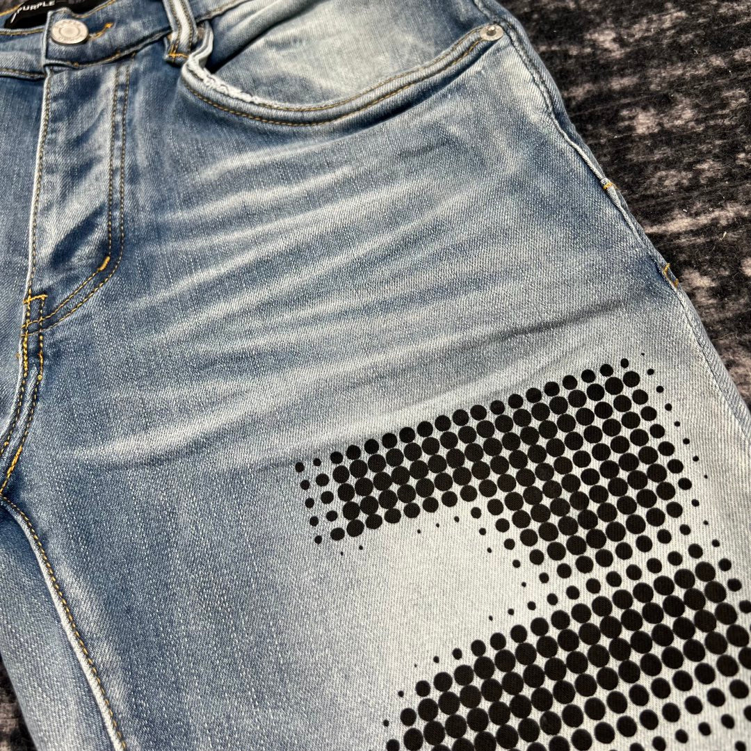 PURPLE BRAND Halftone Wordmark Jeans 'Light Indigo'