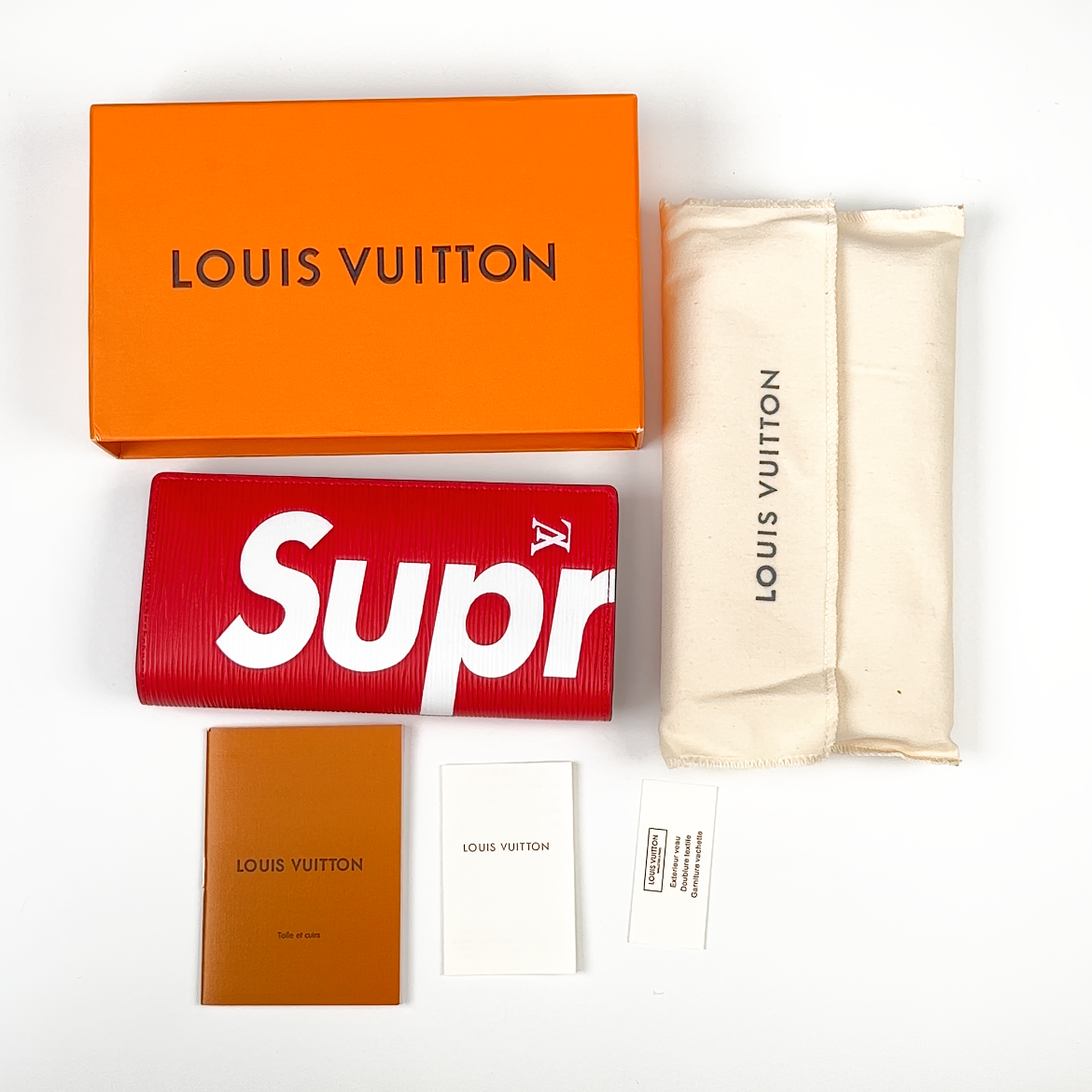 Louis Vuitton x Supreme Portefeuille Brazza Long Wallet in Red Epi Leather
