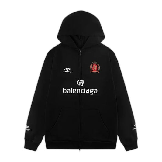 Balenciaga Paris Soccer Zip-up Hoodie Medium Fit 'Black White'
