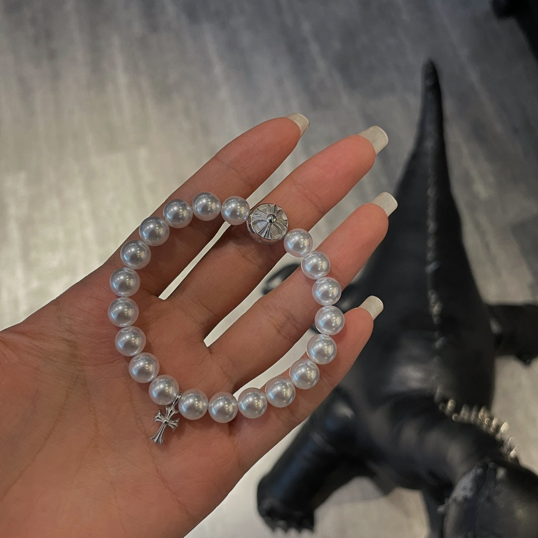 𝐂𝐡𝐫𝐨𝐦𝐞 𝐡𝐞𝐚𝐫𝐭𝐬 Pearl Cross Bracelet