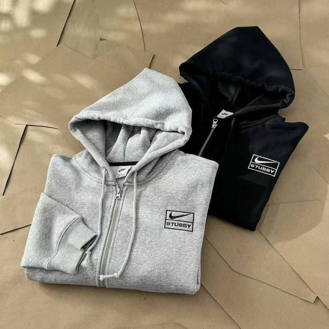 Nike x Stussy Full-Zip Fleece Hoodie "Gray"