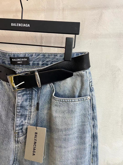 BALENCIAGA*Selvedge organic denim pants with integrated belt