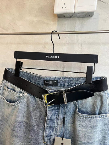BALENCIAGA*Selvedge organic denim pants with integrated belt