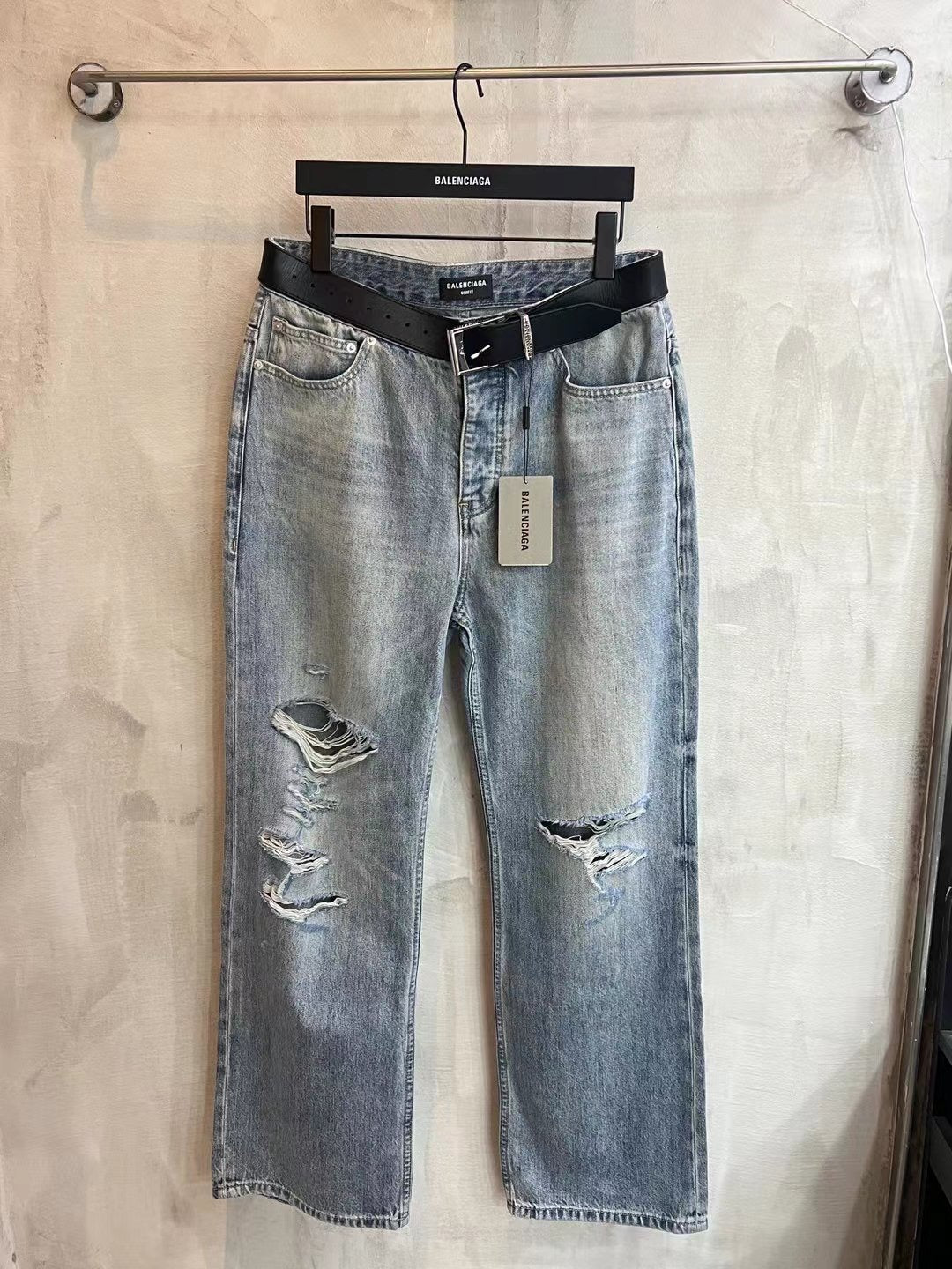 BALENCIAGA*Selvedge organic denim pants with integrated belt