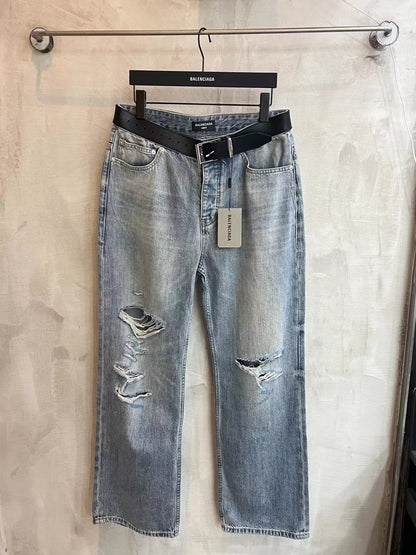 BALENCIAGA*Selvedge organic denim pants with integrated belt