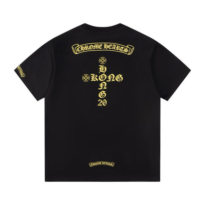 Chrome Hearts 20th Anniversary Hong Kong Exclusive Gold Glitter Short Sleeve T-Shirt