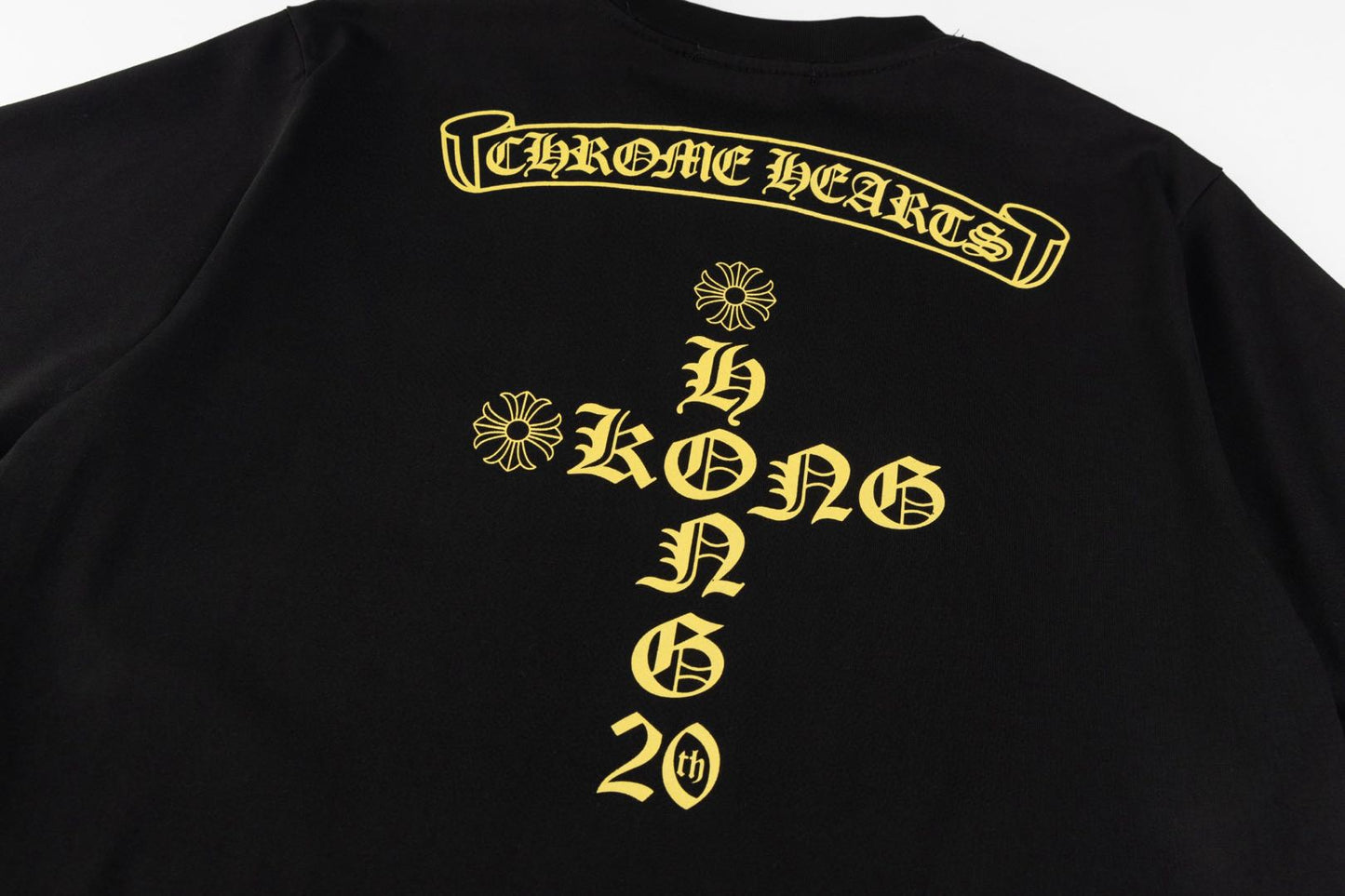 Chrome Hearts 20th Anniversary Hong Kong Exclusive Gold Glitter Short Sleeve T-Shirt