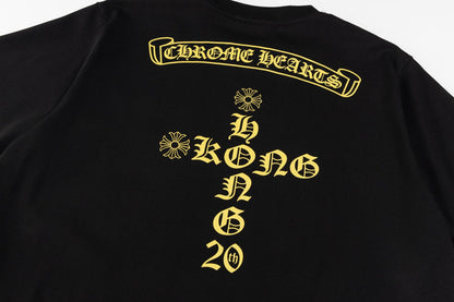 Chrome Hearts 20th Anniversary Hong Kong Exclusive Gold Glitter Short Sleeve T-Shirt
