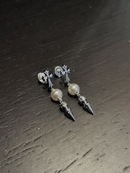 Chrome hearts xmikimoto joint cross bullet tassel earrings