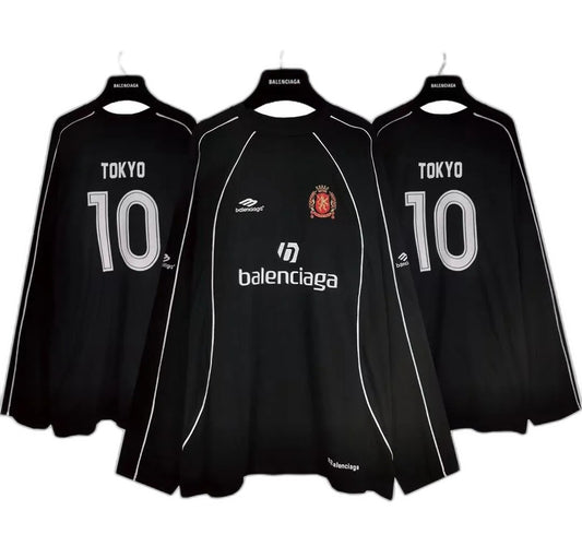 BALENCIAGA Men's TOKYO Soccer Long Sleeve T-Shirt Oversized "Black/White"