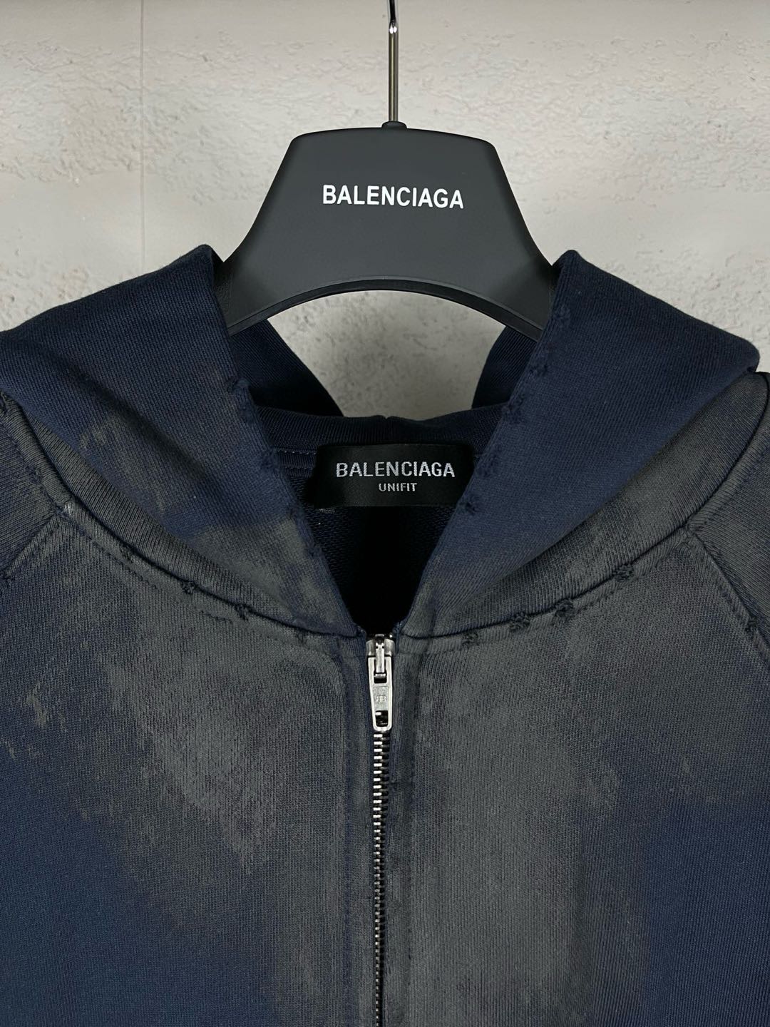 BALENCIAGA Embroidered Zip-up Hoodie Navy
