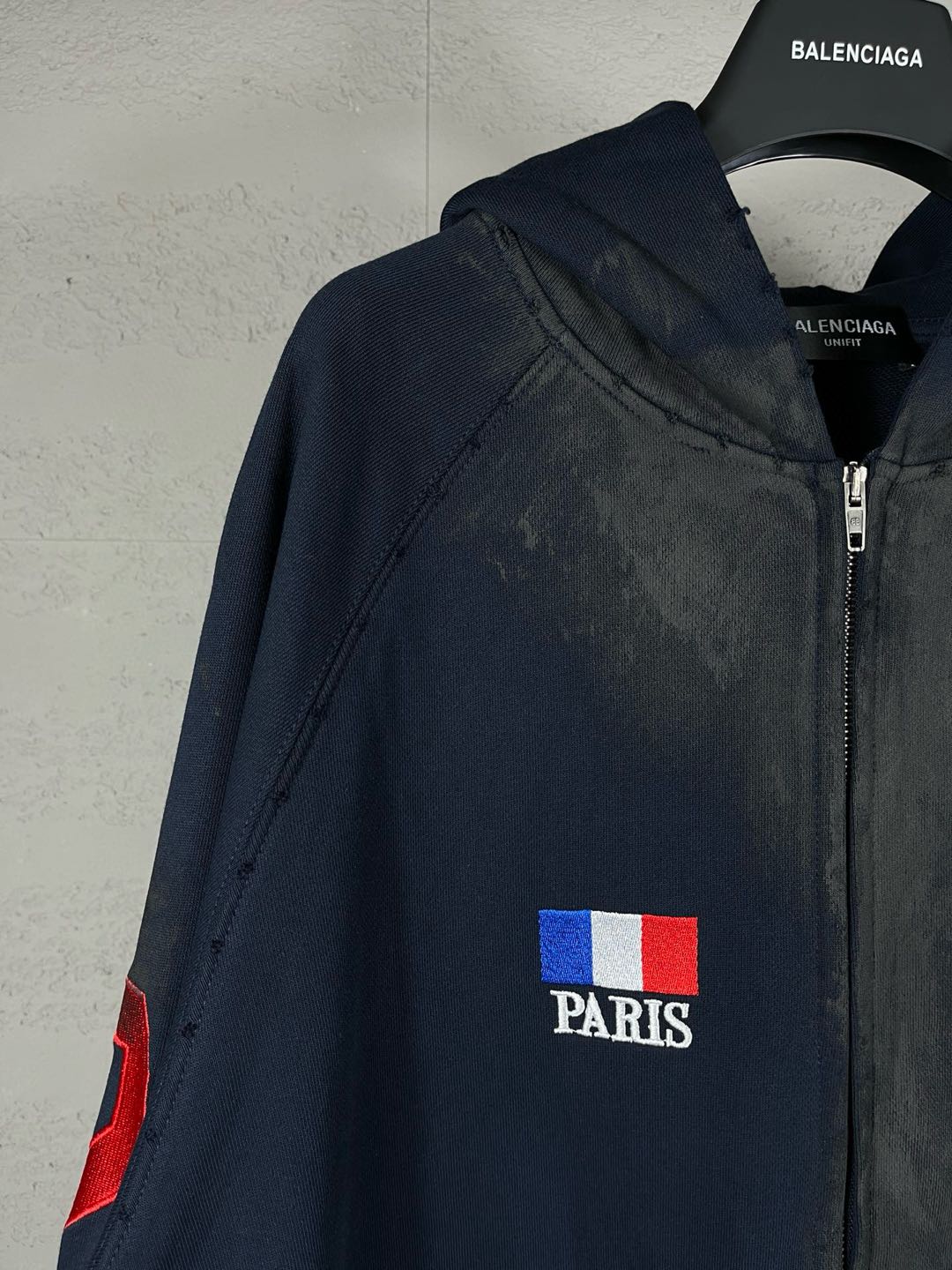 BALENCIAGA Embroidered Zip-up Hoodie Navy