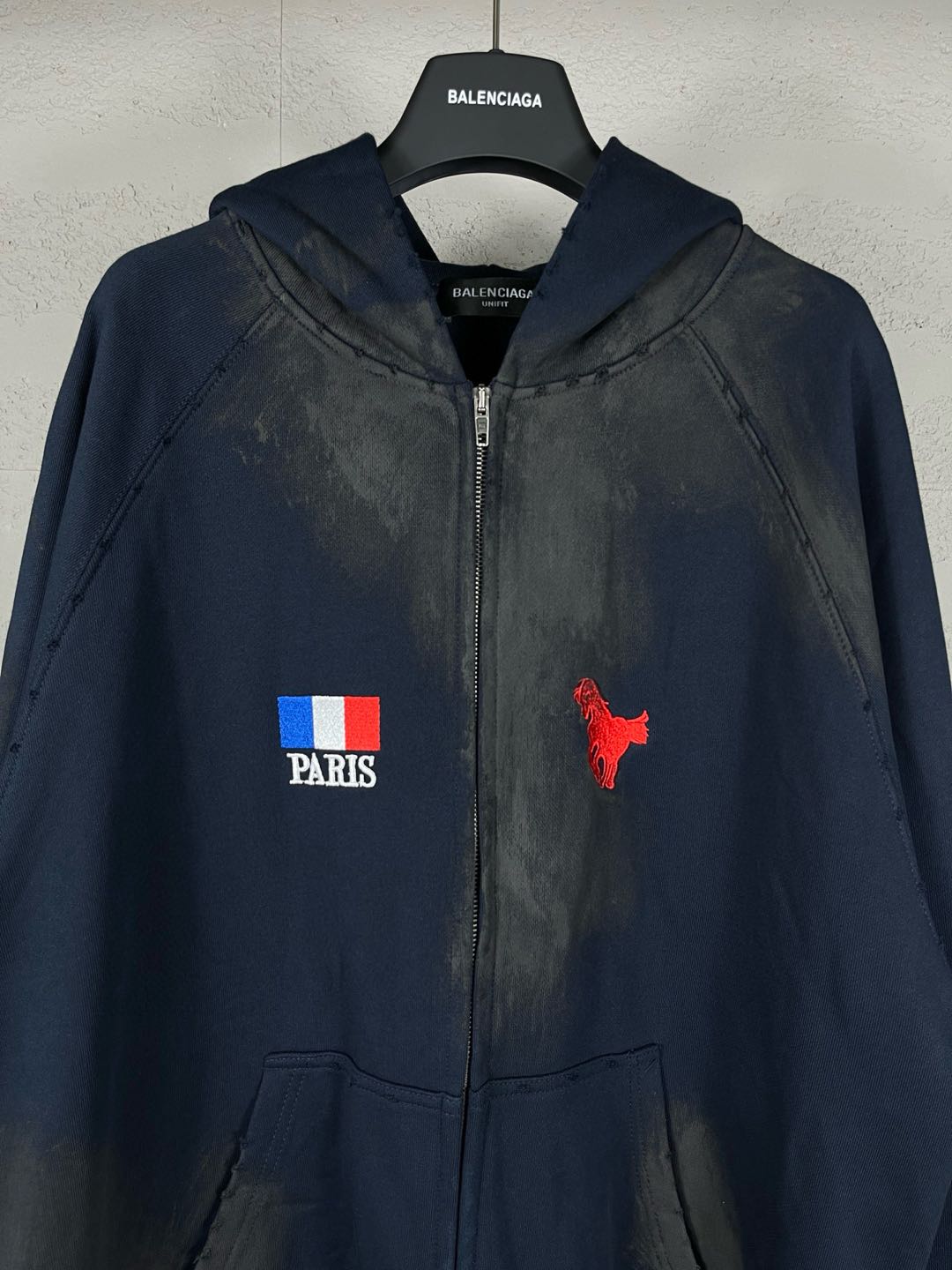 BALENCIAGA Embroidered Zip-up Hoodie Navy