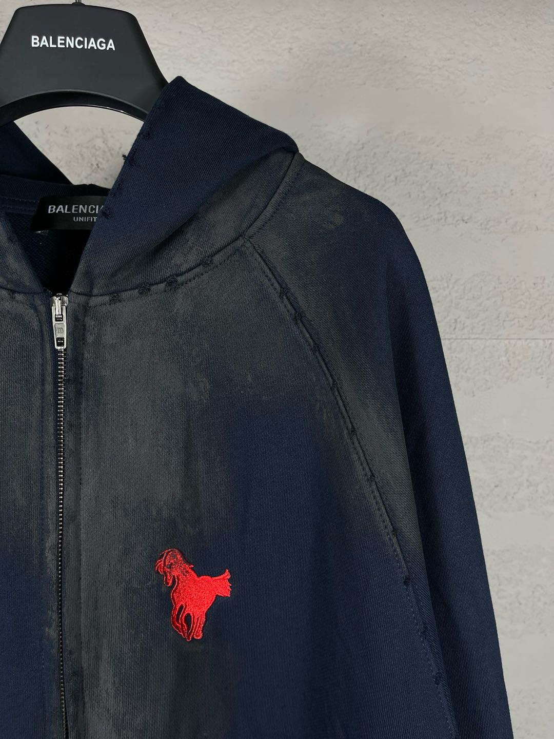 BALENCIAGA Embroidered Zip-up Hoodie Navy