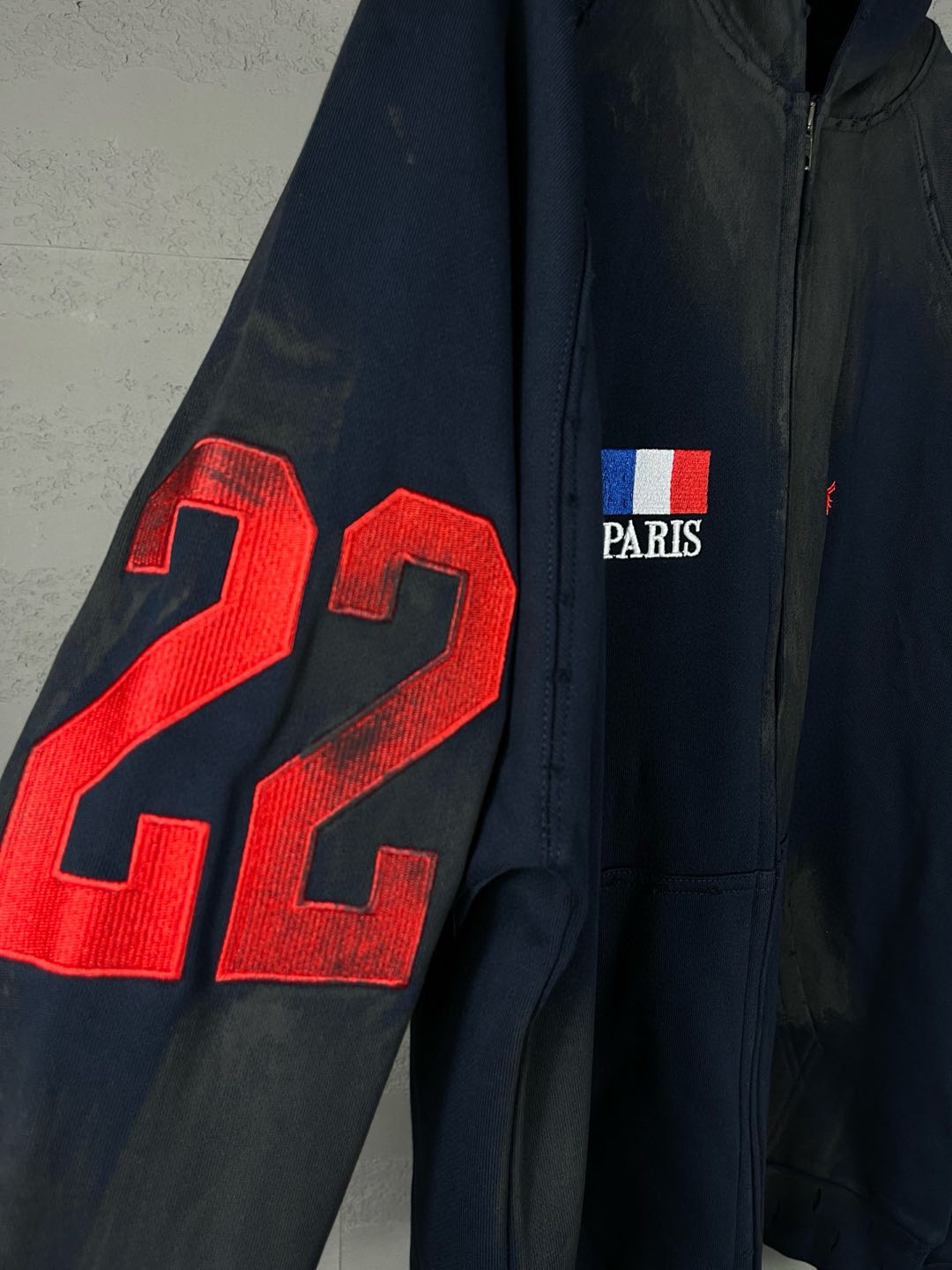 BALENCIAGA Embroidered Zip-up Hoodie Navy