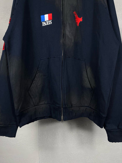 BALENCIAGA Embroidered Zip-up Hoodie Navy