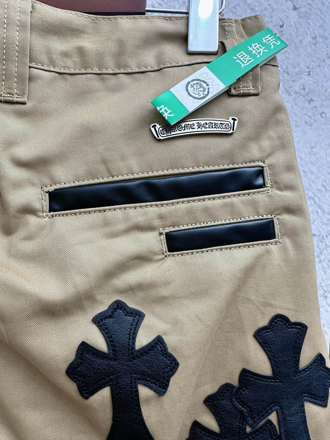 CHROME HEARTS CHINOS CEM CRS PTCH CROSS-PATCH LEATHER-TWILL PANTS