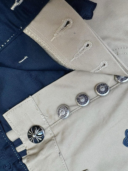 CHROME HEARTS CHINOS CEM CRS PTCH CROSS-PATCH LEATHER-TWILL PANTS