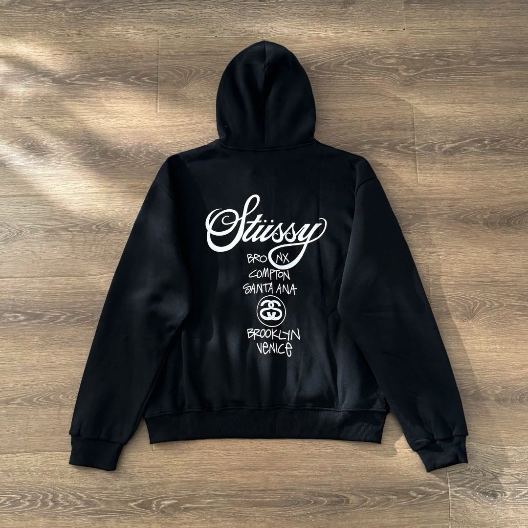 Stussy World Tour 2024 Zip Hoodie Black