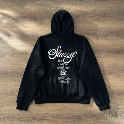 Stussy World Tour 2024 Zip Hoodie Black