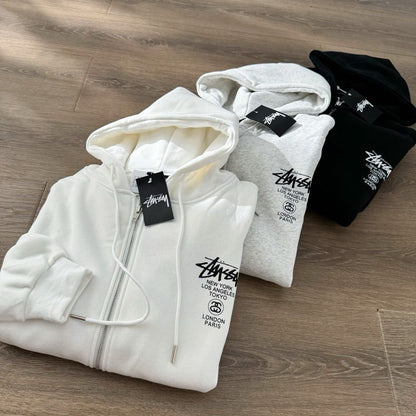 Stussy World Tour 2024 Zip Hoodie Black