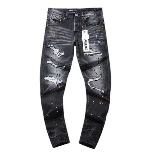 PURPLE BRAND Washed Paint Distressed Denim in Black