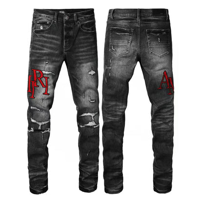 Amiri Staggered Logo Jean Rain Grey