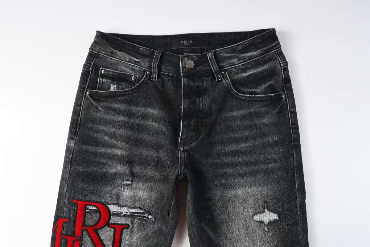 Amiri Staggered Logo Jean Rain Grey
