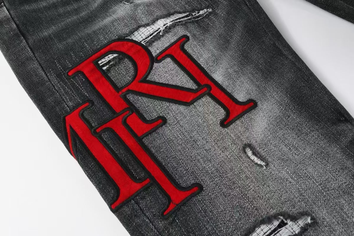Amiri Staggered Logo Jean Rain Grey